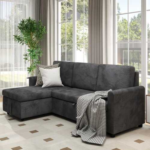 Rent to own Bestier 83 inch. Square Arm 4-seat Corduroy L-shaped Sofa with storage Sleeper Sofa with Back Cushions - Gray