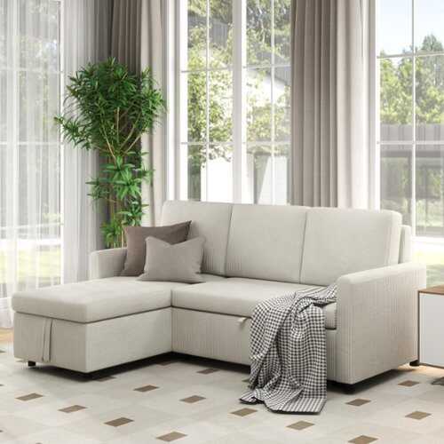 Rent to own Bestier 83 inch. Square Arm 4-seat Corduroy L-shaped Sofa with storage Sleeper Sofa with Back Cushions - White