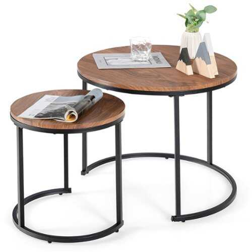 Rent to own Costway Nesting Coffee Table Set of 2 for Balcony Living Room Modern Round Side Tables - Brown