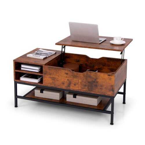 Rent to own Costway Lift Top Coffee Table w/Hidden Compartment & Removable Storage Shelf Metal Frame - Rustic Brown