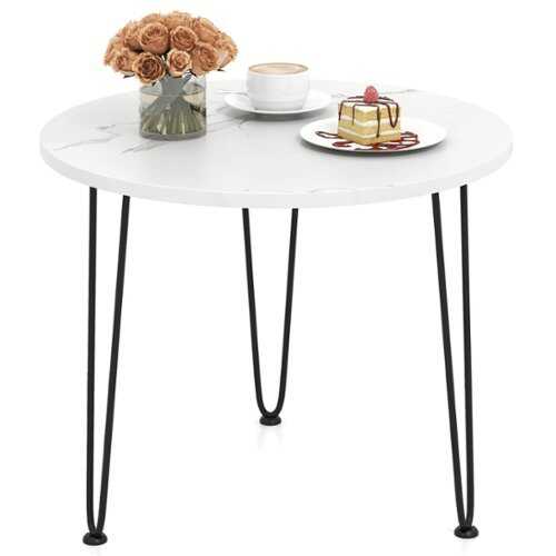 Rent to own Costway Small Round Coffee Table w/ Thickened Tabletop & Metal Tripod Legs Faux Marble - White