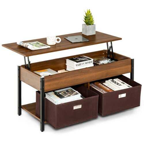 Rent to own Costway Lift Top Coffee Table Central Table W/Drawers&Hidden Compartment for Living Room - Brown