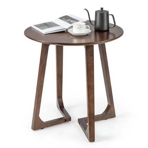 Rent to own Costway - 24" Round Side Table Solid Rubber Wood End Table Beside Sofa&Bed for Small Space - Brown