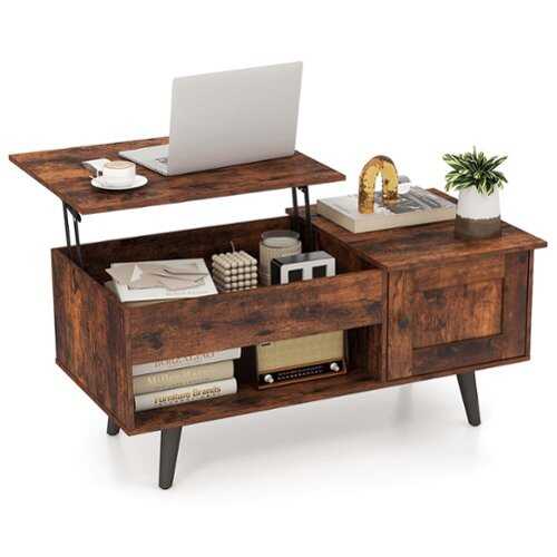 Rent to own Costway Lift Top Coffee Table with Storage Hidden Compartment Cabinet & Open Shelf - Brown