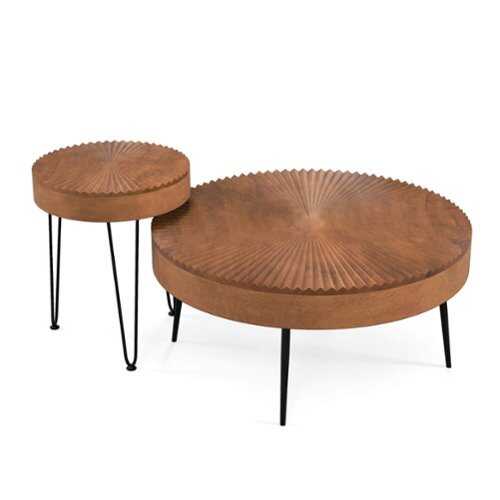 Rent to own Costway Farmhouse Round CoffeeTable Set of 2 End Table Natural Finish for Living Room - Coffee