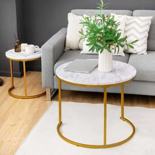 Rent to own Costway Nesting Coffee Table Set of 2 for Balcony Living Room Modern Round Side Tables - Gold