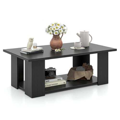 Rent to own Costway Coffee Table 2-Tier Modern Center Cocktail Table with Storage Shelf for Living Room - Black