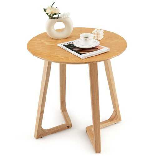 Rent to own Costway 24'' Round Side Table Solid Rubber Wood End Table Beside Sofa&Bed for Small Space - Natural