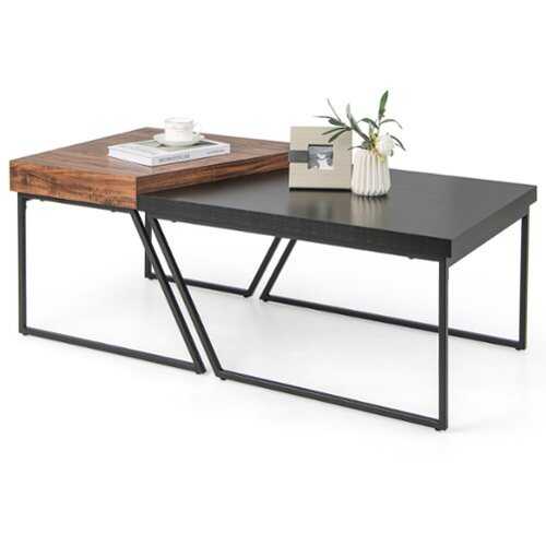 Rent to own Costway Nesting Table Modern Coffee Table Set of 2 Stacking Side Table for Living Room - Black and Brown