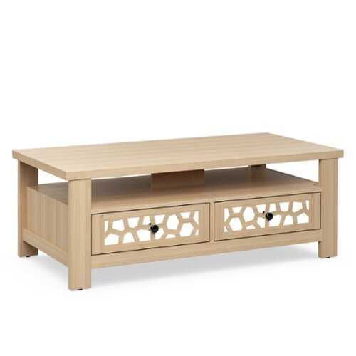 Rent to own Costway Coffee Table with2 Drawers & Open Shelf Modern Rectangular Wood Living Room Table Natural - Oak