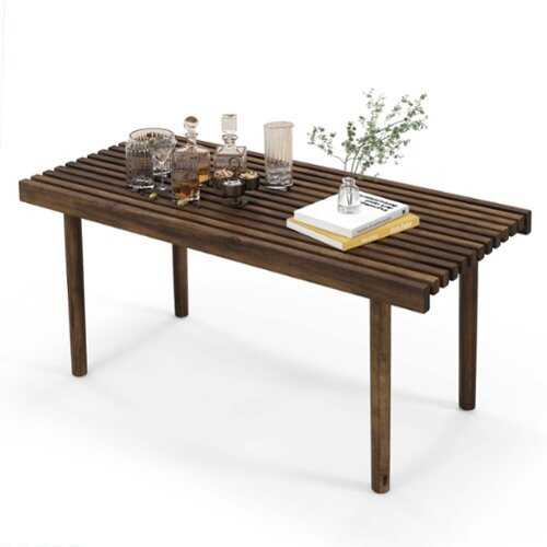 Rent to own Costway 39" Coffee Table Rubber Wood Rectangle Cocktail Tea Table Slatted Tabletop - Brown