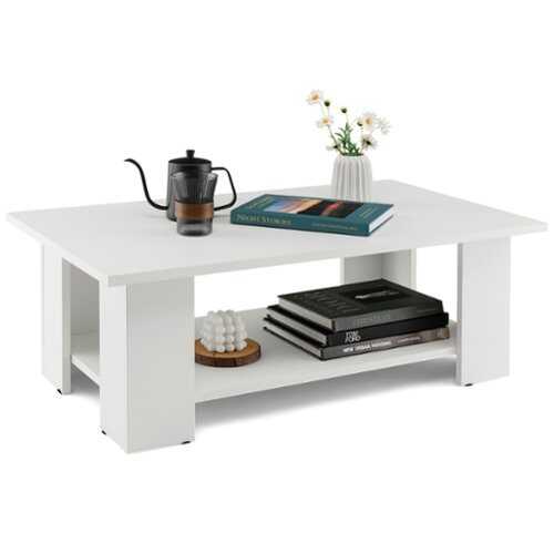 Rent to own Costway Coffee Table 2-Tier Modern Center Cocktail Table W/Storage Shelf for Living Room - White