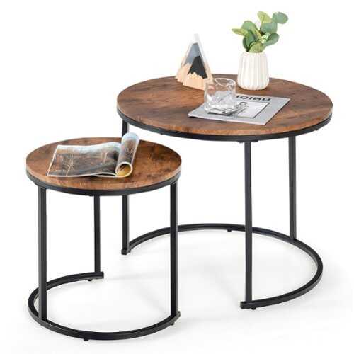 Rent to own Costway Nesting Coffee Table Set of 2 for Balcony Living Room Modern Round Side Tables - Rustic Brown