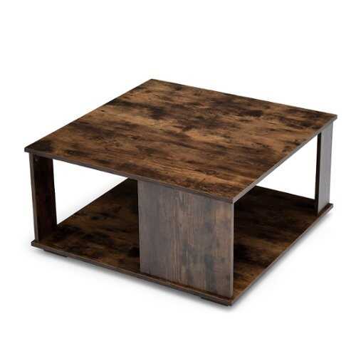 Rent to own Costway 2-Tier Square Coffee Table W/Storage Industrial Center Table for Living Room - Brown