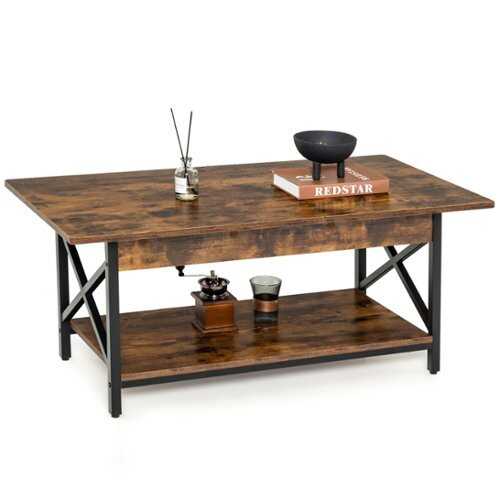 Rent to own Costway Coffee Table  Industrial 2-Tier W/ Storage Shelf &Storage Shelf for Living Room - Rustic Brown