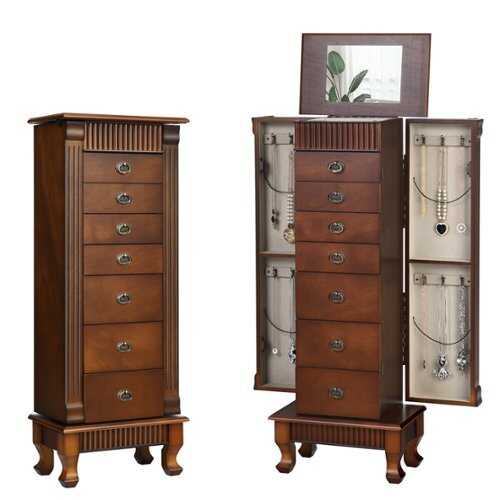 Rent to own Costway - Jewelry Cabinet Storage Chest Stand Organizer Necklace Wood - Brown