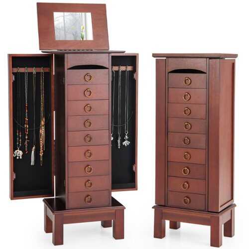 Rent to own Costway - Wood Jewelry Cabinet Armoire Storage Box Chest Stand Organizer Indoor Bedroom - Brown