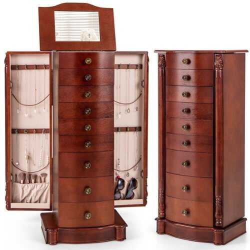 Rent to own Costway - Wood Jewelry Cabinet Storage Chest Stand Organizer Necklace - Walnut