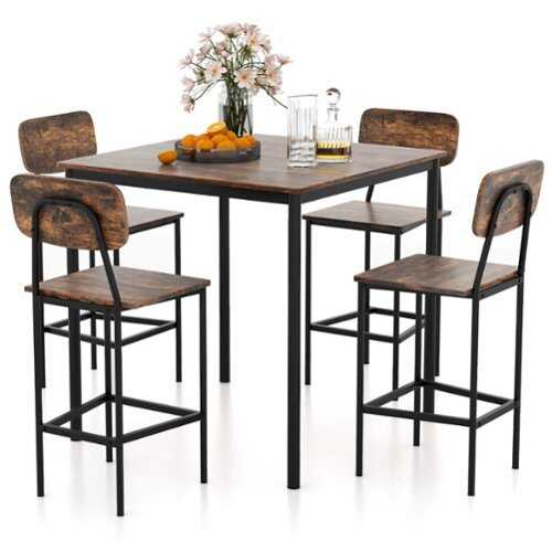 Rent to own Costway 5-Piece Industrial Dining Table Set with Counter Height Table & 4 Bar Stools - Black