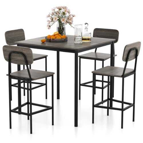 Rent to own Costway 5-Piece Industrial Dining Table Set with Counter Height Table & 4 Bar Stools Grey - Gray