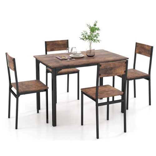 Rent to own Costway 5 Piece Dining Table Set Industrial Style Kitchen Table & Chairs for 4 Brown - Rustic Brown