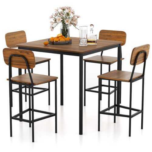 Rent to own Costway 5-Piece Industrial Dining Table Set with Counter Height Table & 4 Bar Stools - Walnut