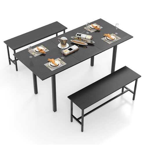 Rent to own Costway 3 Piece Dining Table Set for 4-6  63"Kitchen Table with 2 Benches Metal Frame - Black