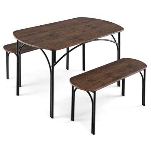 Rent to own Costway 3 PCS 48" Dining Table Set for 4Rectangular Table & 2 Benches with Metal Frame - Brown and Black