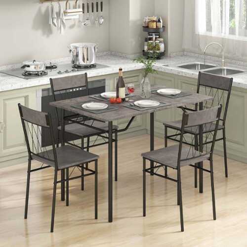 Rent to own Costway 5PCS Dining Table Set for 4 Rectangular Kitchen Table & 4 Chairs with Metal Frame Cement Gray - Cement Gray and Black