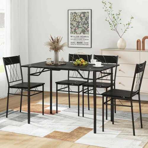 Rent to own Costway 5PCS Dining Table Set for 4 Rectangular Kitchen Table & 4 Chairs with Metal Frame Cement - Black