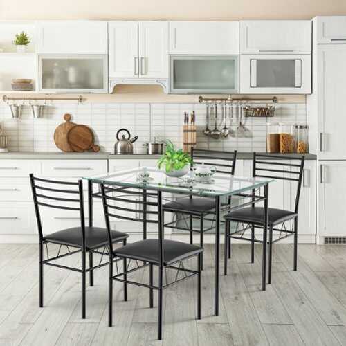 Rent to own Costway 5 Piece Dining Set Glass Top Table & 4 Upholstered Chairs Kitchen Room Furniture - Black