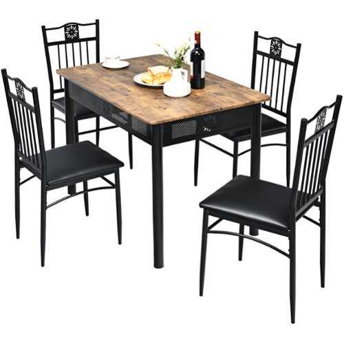 Rent to own Costway 5PCS Dining Set Metal Table & 4 Chairs Kitchen Breakfast Furniture - Black