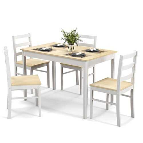 Rent to own Costway 5-Piece Dining Set Solid Wood Kitchen Furniture with Rectangular Table & 4 Chairs - Natural