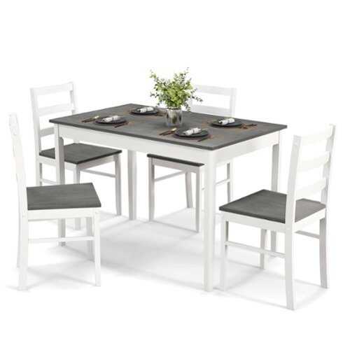 Rent to own Costway 5-Piece Dining Set Solid Wood Kitchen Furniture with Rectangular Table & 4 Chairs Grey - Natural and Gray