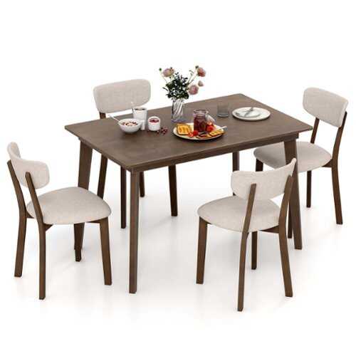 Rent to own Costway 5-Piece Dining Table Set for 4 Farmhouse Wooden Table & 4 Upholstered Chairs - Brown and Gray