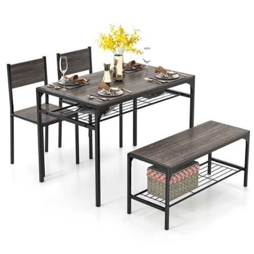 Rent to own Costway 4 PCS Dinette Set for Small Place Breakfast Nook Modern Dining Table with 2 Chairs Grey - Grey Oak and Black