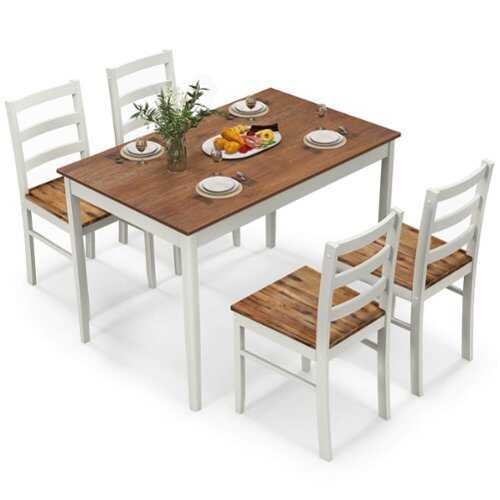 Rent to own Costway 5-Piece Dining Set Solid Wood Kitchen Furniture with Rectangular Table & 4 Chairs - Coffee and White