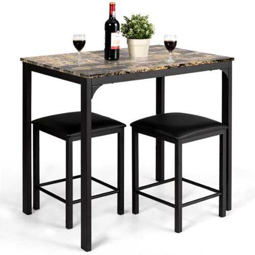 Rent to own Costway 3 PCS Counter Height Dining Set Faux Marble Table 2 Chairs Kitchen Bar - Brown