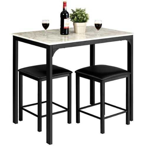 Rent to own Costway 3 Piece Counter Height Dining Set Faux Marble Table and 2 Chairs Kitchen Bar - White