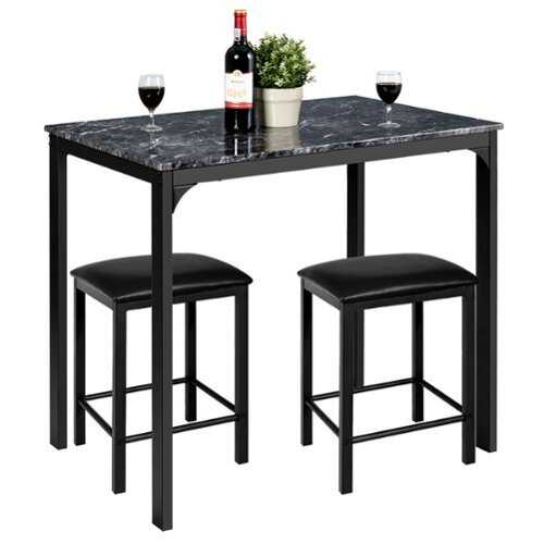 Rent to own Costway 3 Piece Counter Height Dining Set Faux Marble Table 2 Chairs Kitchen Bar - Black