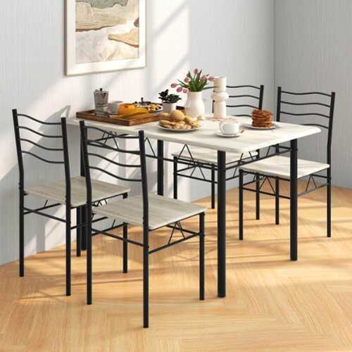 Rent to own Costway 5 Piece Dining Table Set 29.5" with 4 Chairs Wood Metal Kitchen Breakfast Furniture Natural - Beige