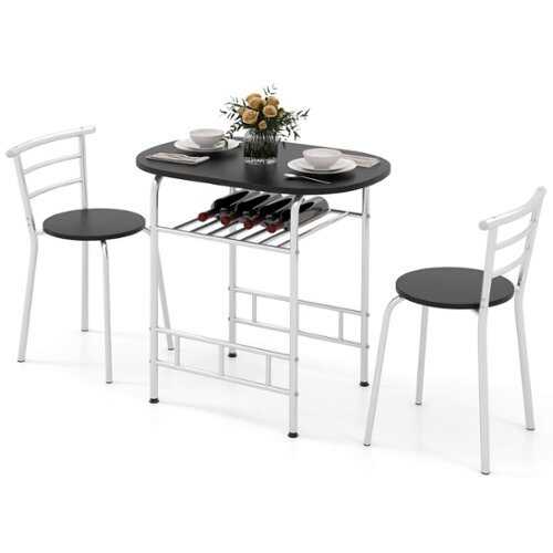 Rent to own Costway 3 Piece Dining Set Table 2 Chairs Bistro Pub Home Kitchen Breakfast Furniture Black with Sliver Leg - Black/Silver