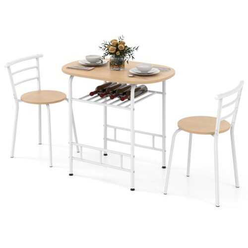 Rent to own Costway 3 Piece Dining Set Table 2 Chairs Home Kitchen Breakfast Furniture - White and Brown