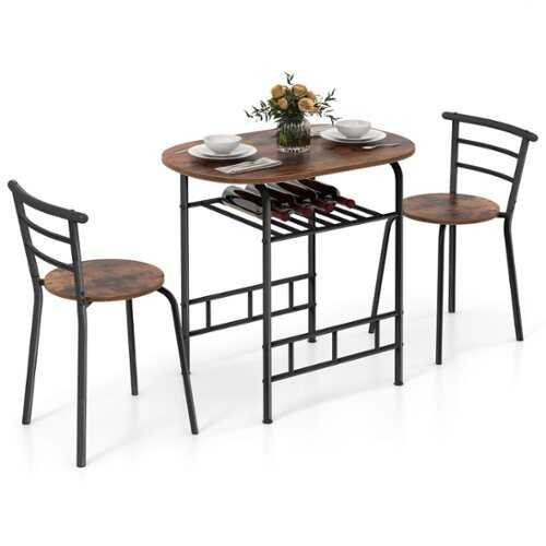 Rent to own Costway 3 Pcs Dining Set Table And 2 Chairs Compact Bistro Pub Breakfast Home Kitchen - Black and Brown