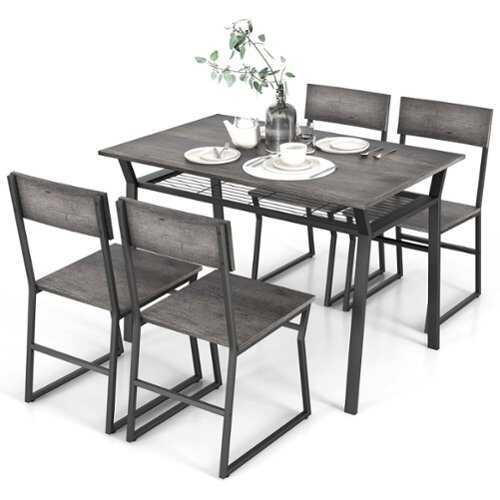 Rent to own Costway 5 Piece Dining Table Set Industrial Rectangular Kitchen Table with 4 Chairs Grey - Gray