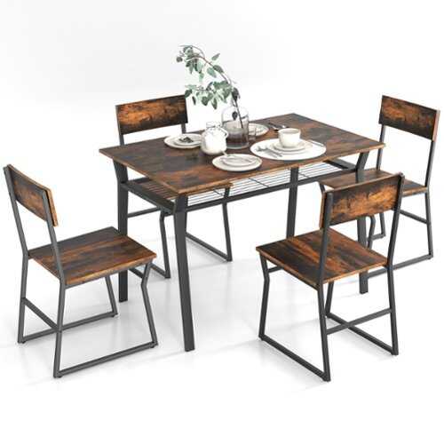 Rent to own Costway 5 Piece Dining Table Set Industrial Rectangular Kitchen Table with 4 Chairs - Brown