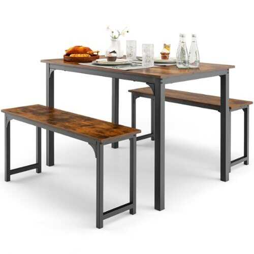 Rent to own Costway 3pcs Dining Table Set Modern Studio Collection Table and 2 Bench Coffee - Coffee and Black