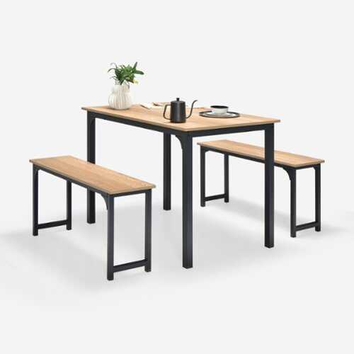 Rent to own Costway 3pcs Dining Table Set Modern Studio Collection Table and 2 Bench Nature - Nature and Black