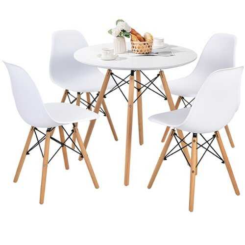 Rent to own Costway Dining Table Set Modern 5 PCS For 4 Round Dining Room Table Set W/Solid Wood Leg - White