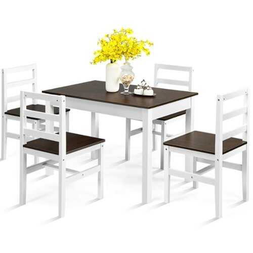 Rent to own Costway 5pcs Dining Set Solid Wood Compact Kitchen Table & 4 Chairs Modern - Walnut, White